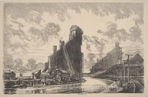 Coal Breaker on the River, by Joseph Pennell, ink, 1910