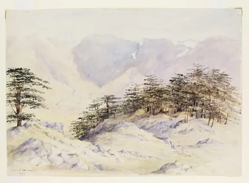 Cedars of Lebanon, by Maria Harriett Mathias, watercolor, 1857