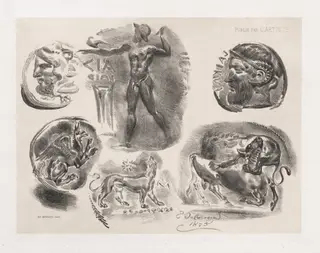 Sheet of Six Antique Coins, by Eugène Delacroix, 1825