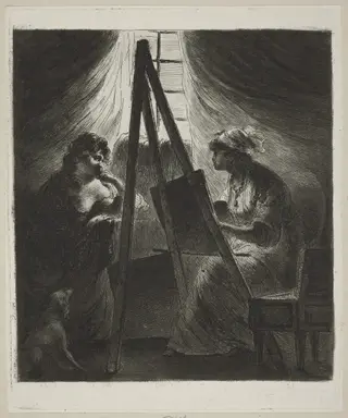 Woman Painter at Easel, by Vivant Denon, ink, 1786