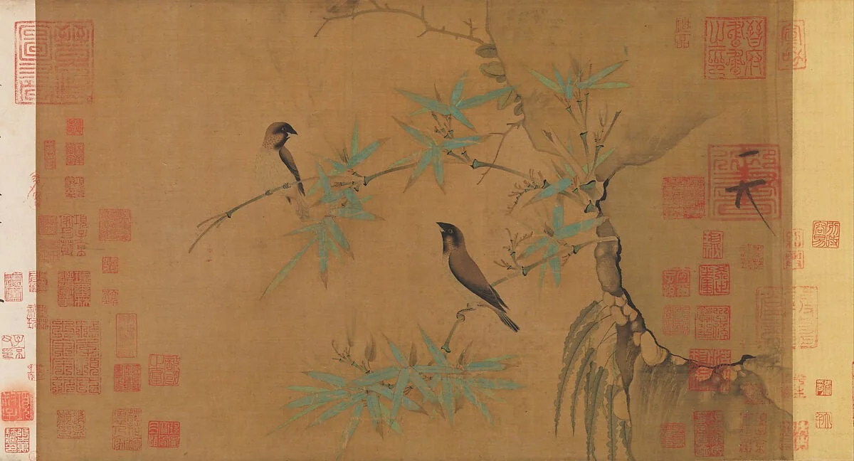 北宋 徽宗 竹禽圖 卷|Finches and bamboo, detail