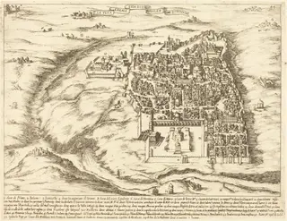Aerial View of the City of Jerusalem, by Jacques Callot, ink, 1619