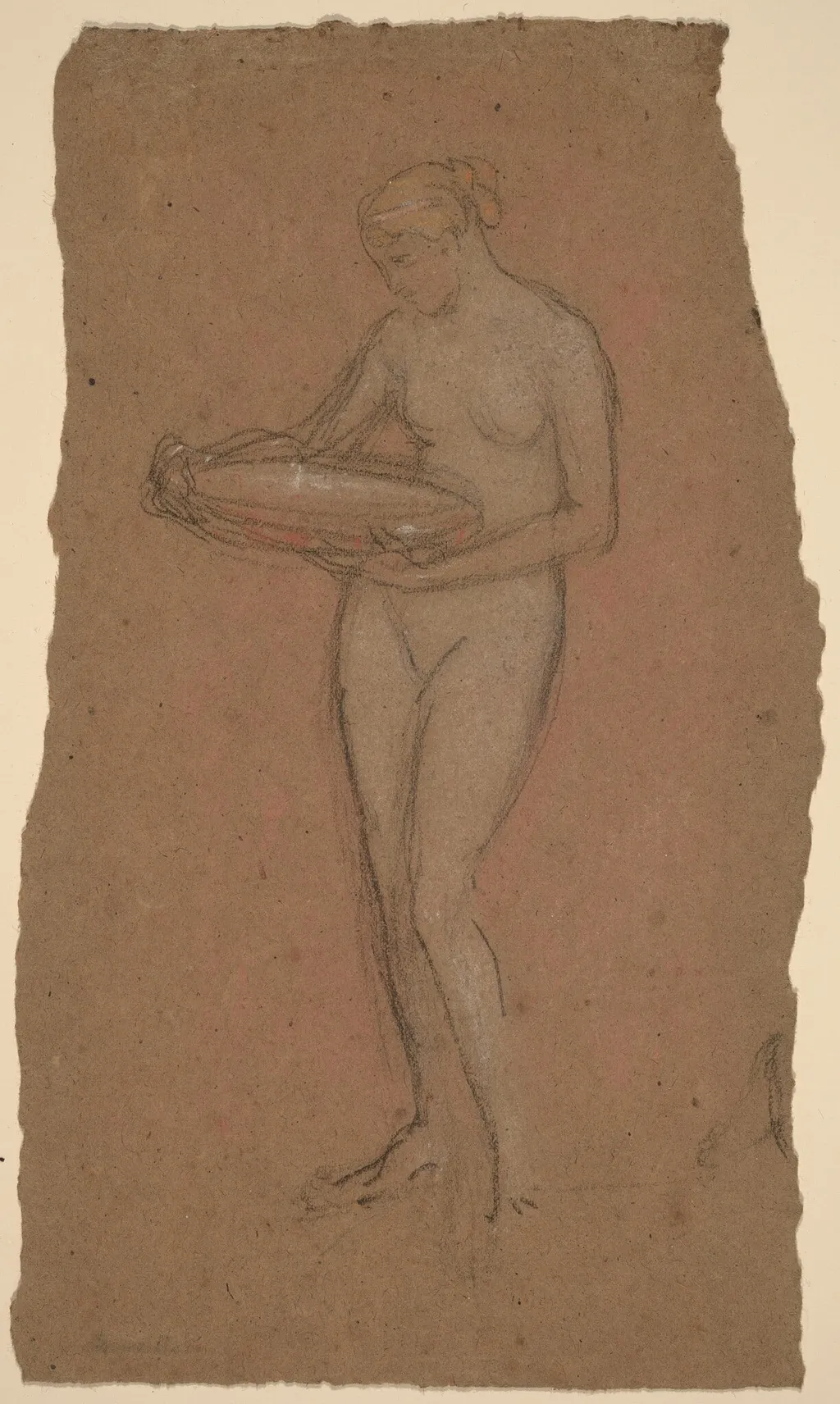 Standing Female Nude Holding a Bowl [recto], by James McNeill Whistler, graphite, 1870