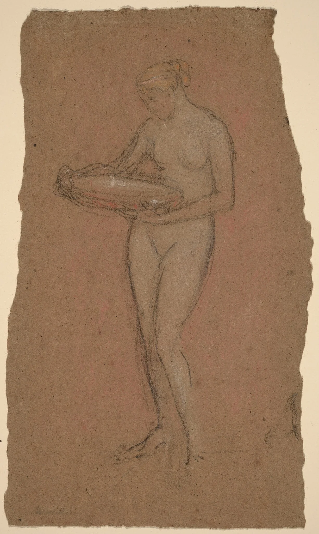 Standing Female Nude Holding a Bowl [recto], detail