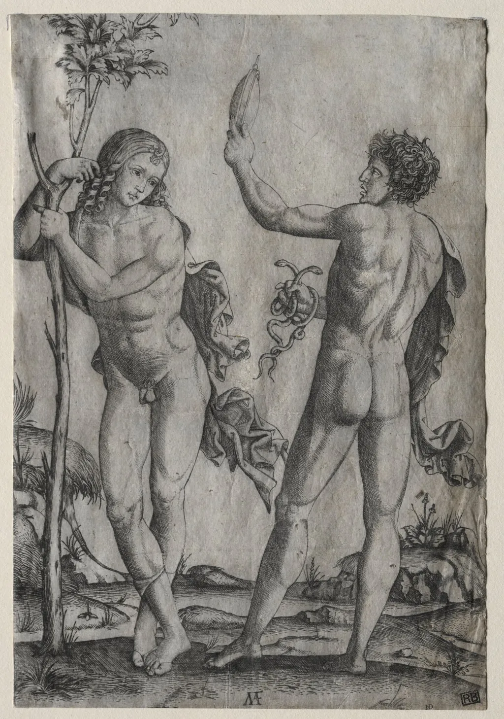 Two Nude Men Beside a Tree, by Marcantonio Raimondi, 1518