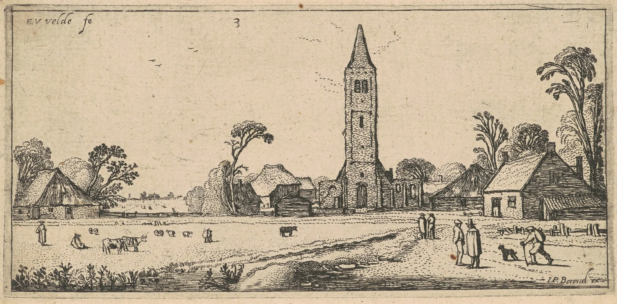 Landscape with a Meadow and a Village Church, detail