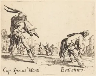 Cap. Spessa Monti and Bagattino, by Jacques Callot, ink, 1622