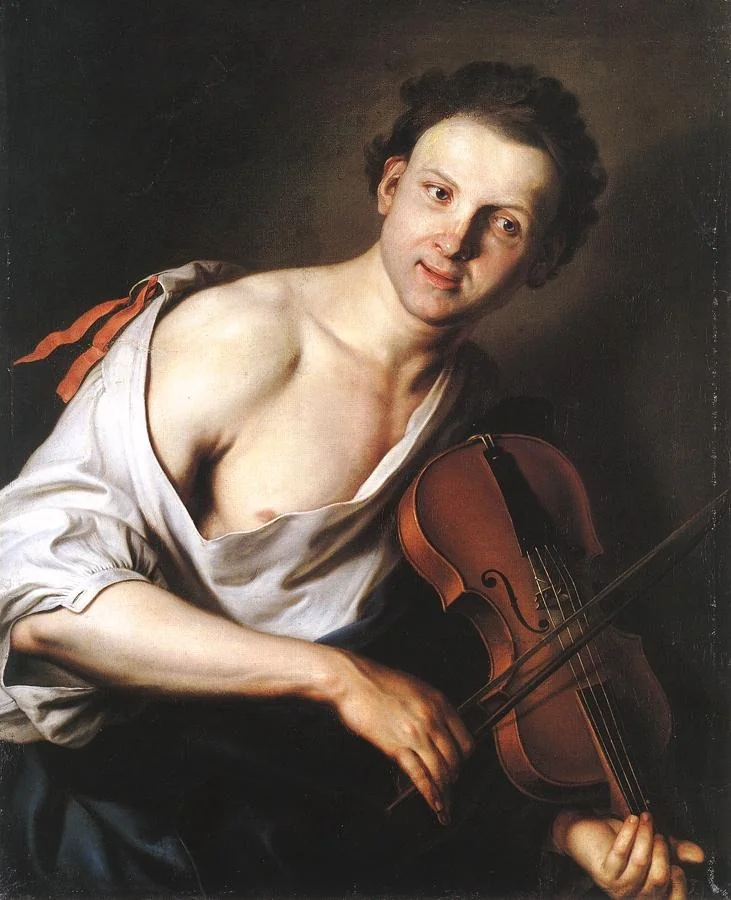 Young man with a violin, detail