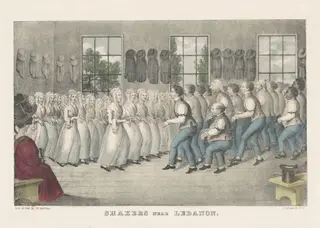 Shakers Near Lebanon, by Nathaniel Currier, ink, 1848