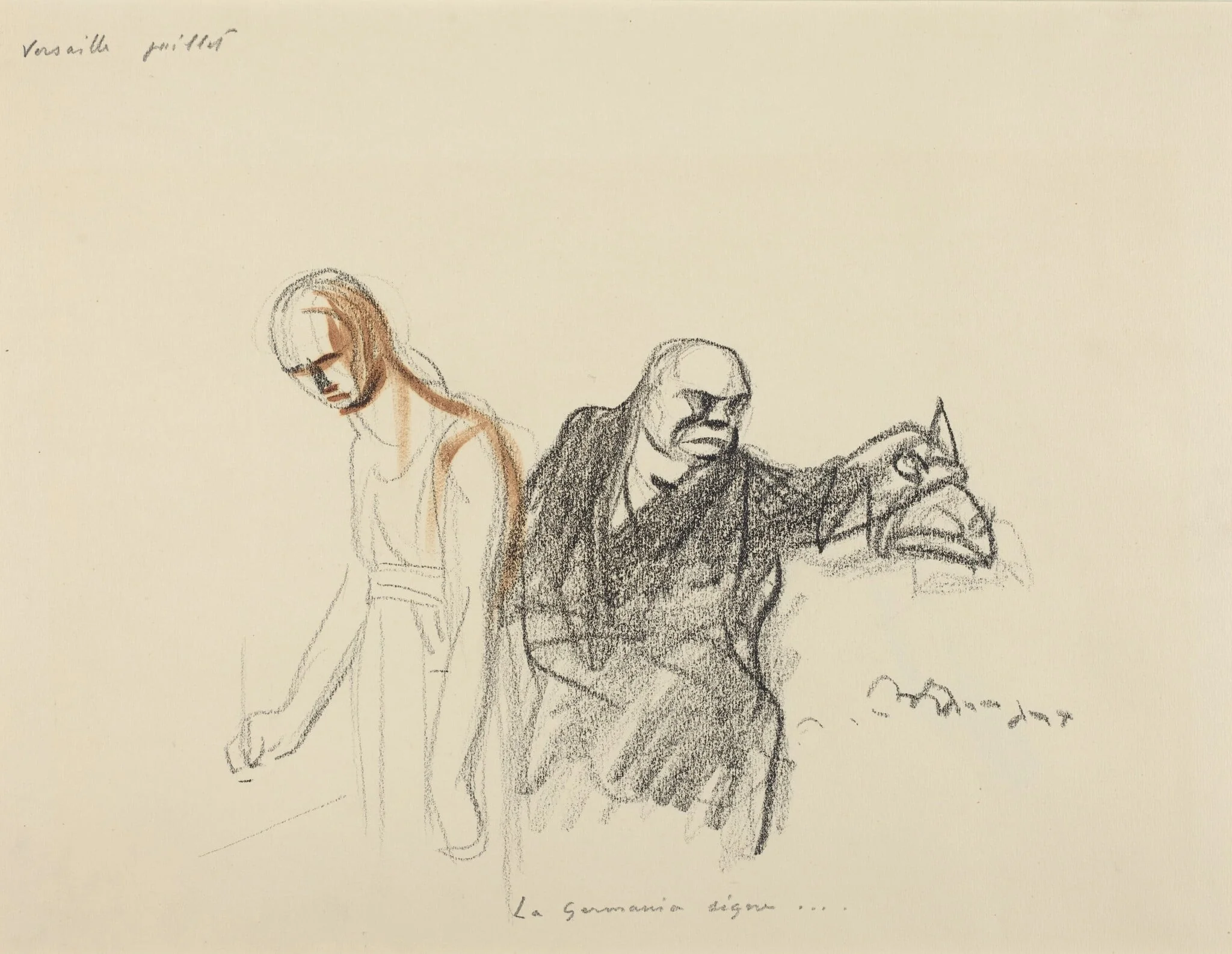 a) Versailles juillet. La Germania signe... (recto); b) Sketch for Figure of Germania (verso), detail