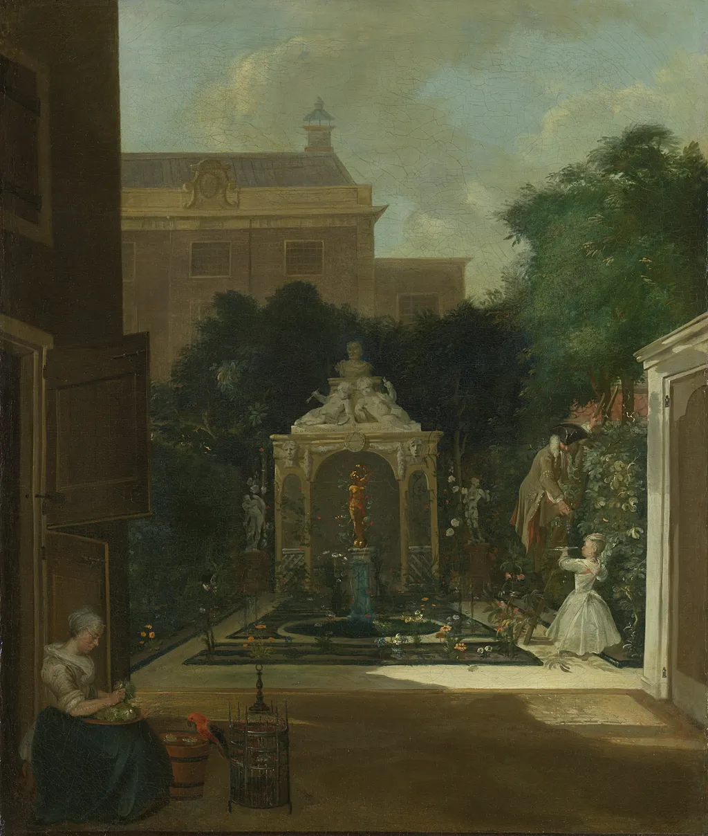 An Amsterdam Canal House Garden, by Cornelis Troost, oil, 1740