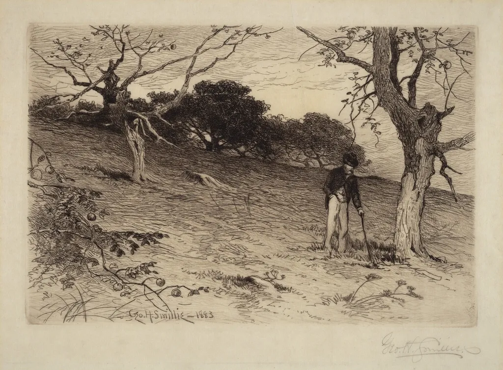 Old New England Orchard, by George Henry Smillie, ink, 1883