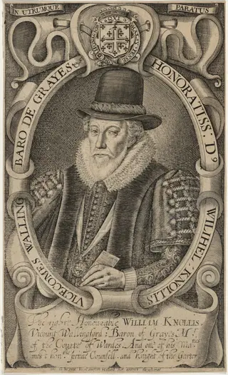 William Knollis, Earl of Banbury, When Viscount Wallingford, by Simon van de Passe, ink, 1621