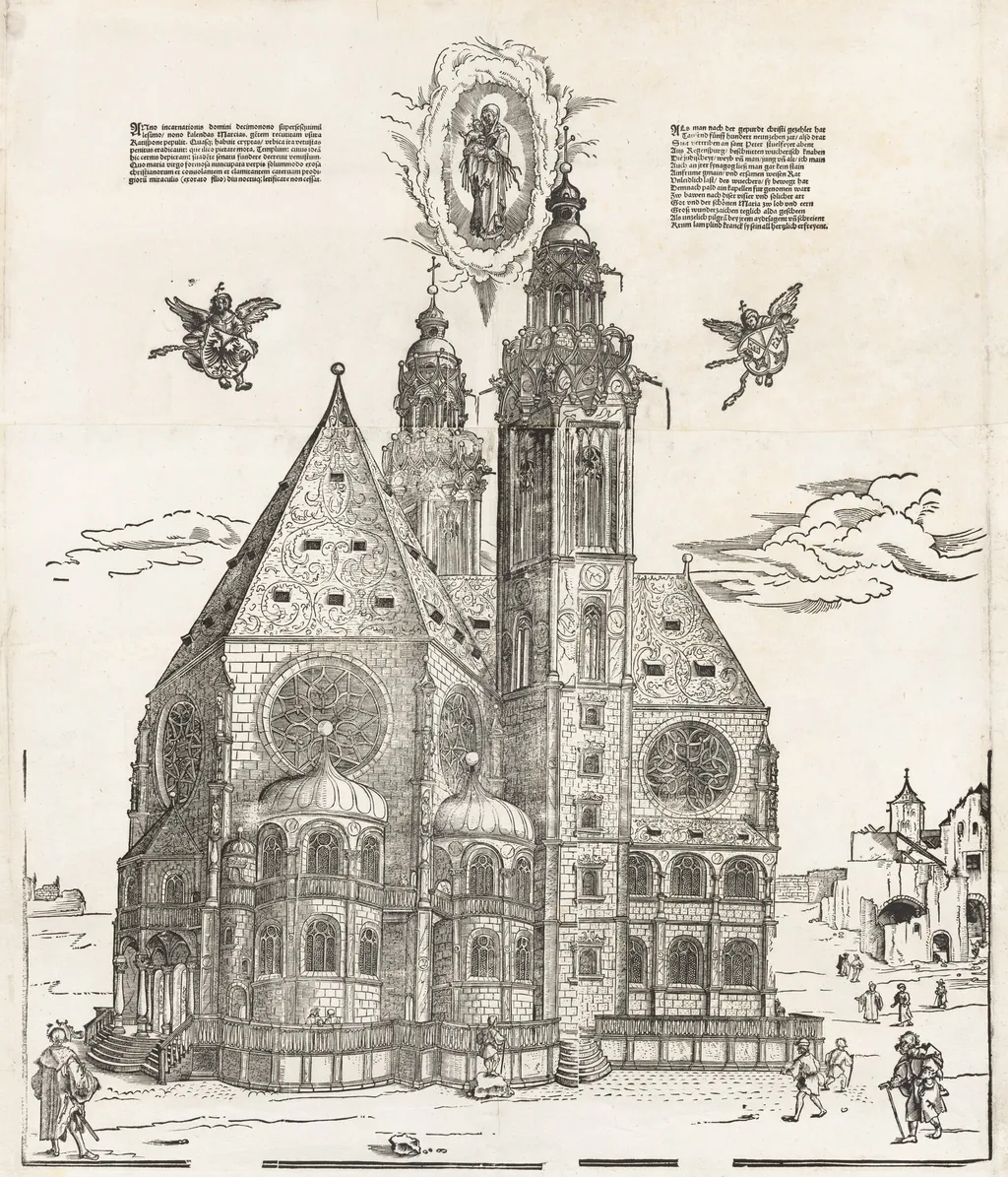 The New Church of the Beautiful Virgin at Regensburg, by Michael Ostendorfer, ink, 1520