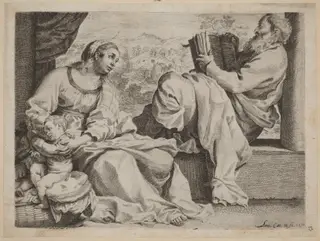 The Holy Family with Saint John the Baptist, by Annibale Carracci, ink, 1590