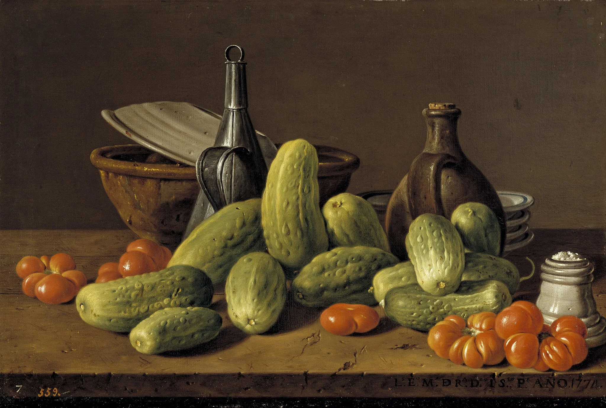 Still Life with Cucumbers Tomatoes and Vessels, detail