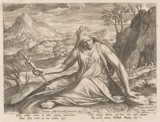 Terra (Earth), by Jan Sadeler I, ink, 1587