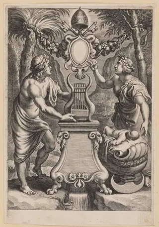 Title Page for M.C. Sarbievski, Lyricorum Libri IV, by Cornelis Galle I, ink, 1632