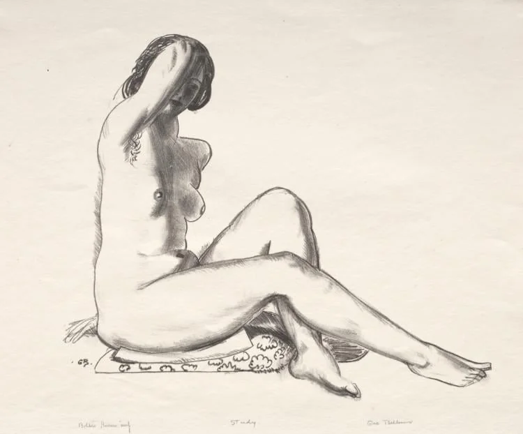 Nude Study, Girl Sitting on a Flowered Cushion, detail