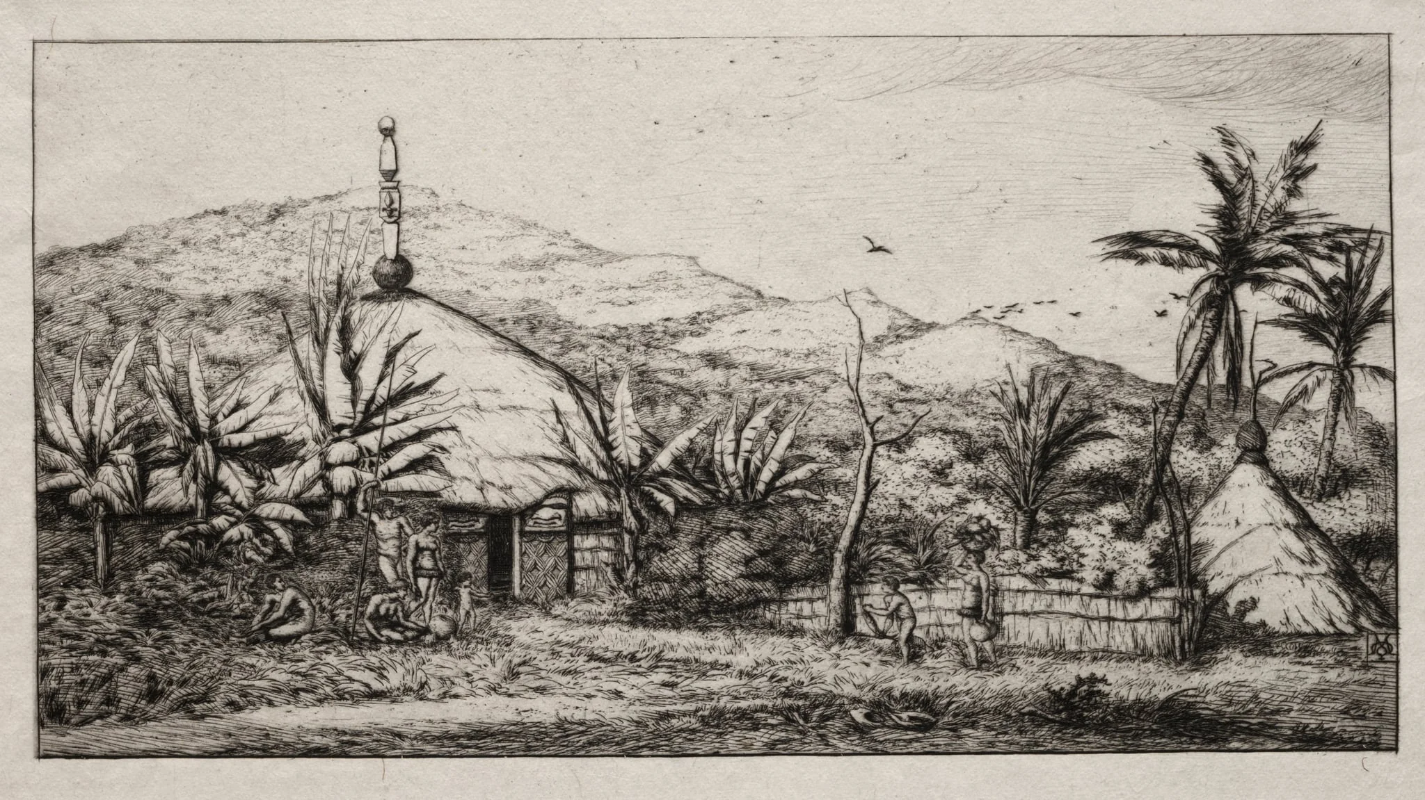 New Caledonia: Large Native Hut on the Road from Balade to Puebo, 1845, detail
