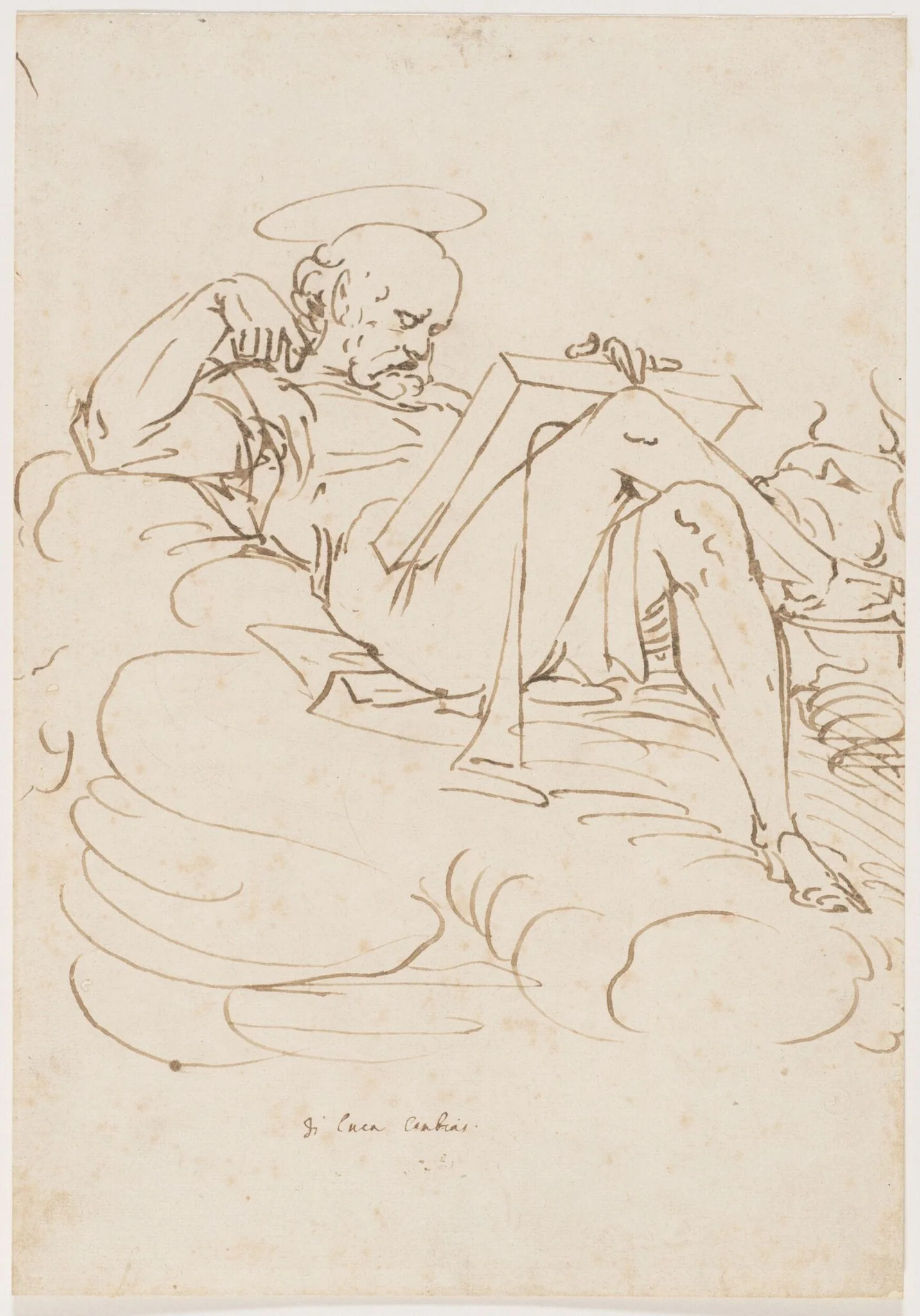 St. Luke reclining, with a book on his knees, detail