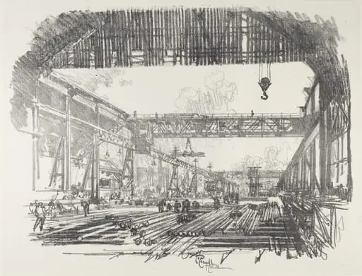 Steel Bars for Shells, by Joseph Pennell, ink, 1916