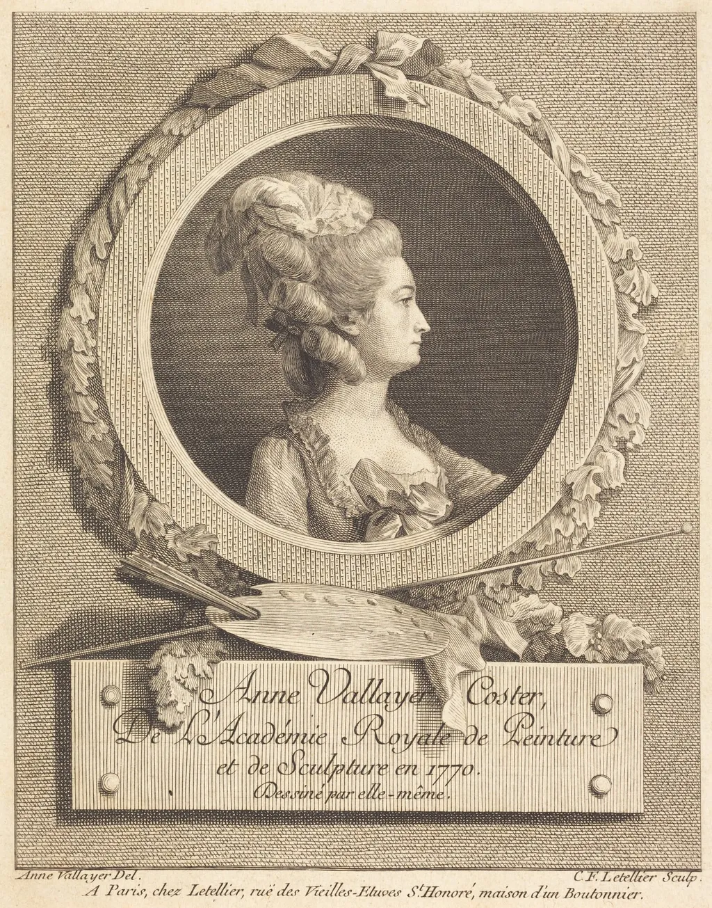 Anne Vallayer-Coster, by Charles Francois Le Tellier, ink, 1770