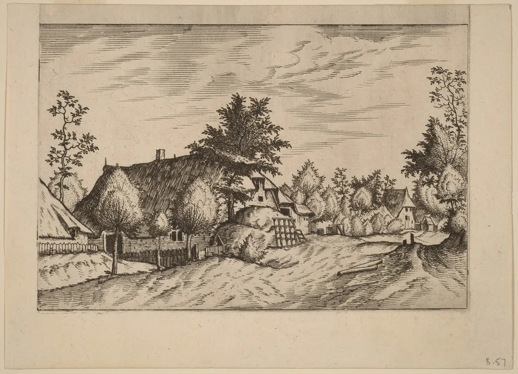 Village Street, by Johannes van Doetechum the Elder, ink, 1560