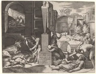 Il Morbetto (The Plague), by Marcantonio Raimondi, ink, 1512