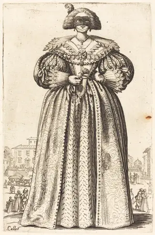 Masked Noble Woman, by Jacques Callot, ink, 1622
