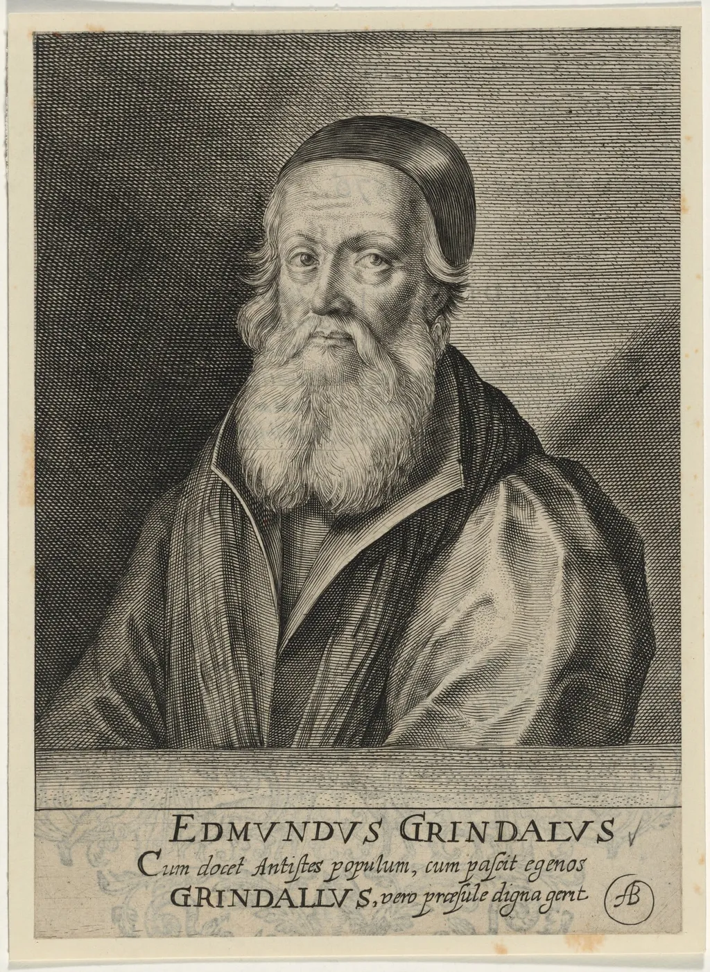 Edmund Grindal, Archbishop of Canterbury, by Willem de Passe, ink, 1620
