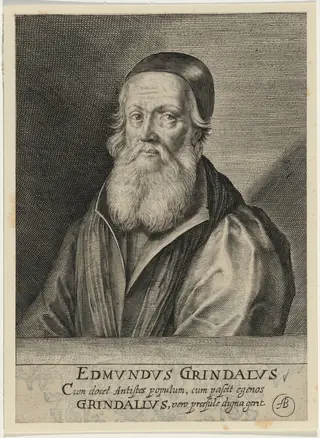 Edmund Grindal, Archbishop of Canterbury, by Willem de Passe, ink, 1620