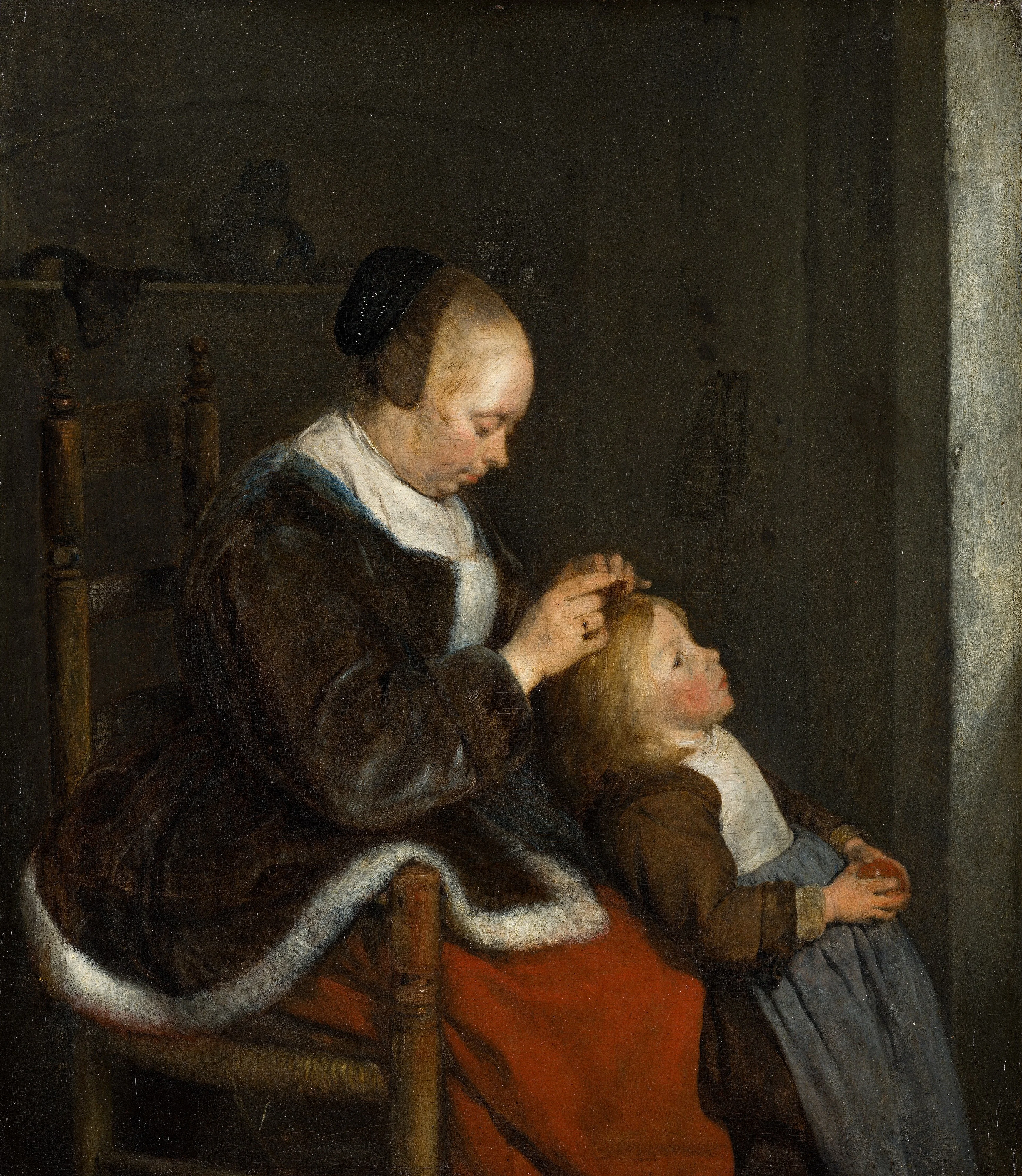 Mother Delousing her Child’s Hair, detail