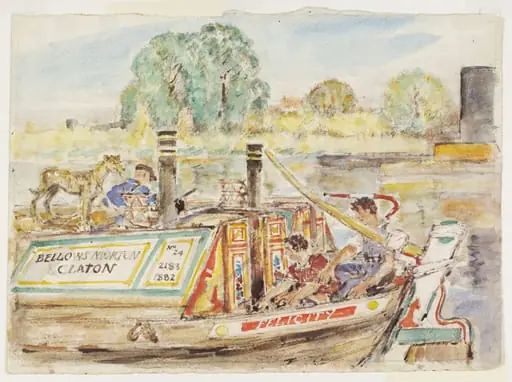 Canal Barge at Brentford, by Archibald Standish Hartrick, watercolor, 1940