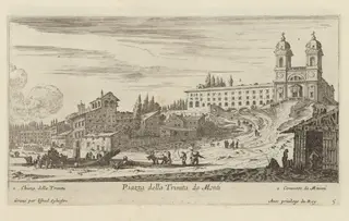 Piazza della Trinita de Monti, by Israël Silvestre, ink, 1650