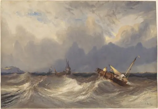 Fishing Boats Tossed before a Storm, by Eugène Isabey, ink, 1840