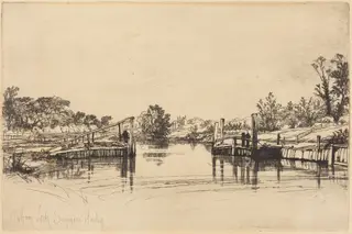 Eagham Lock, by Francis Seymour Haden, ink, 1859