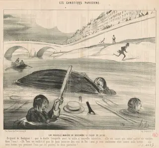 Une nouvelle maniére de descendre le fleuve de la vie, by Honoré Daumier, ink, 1843