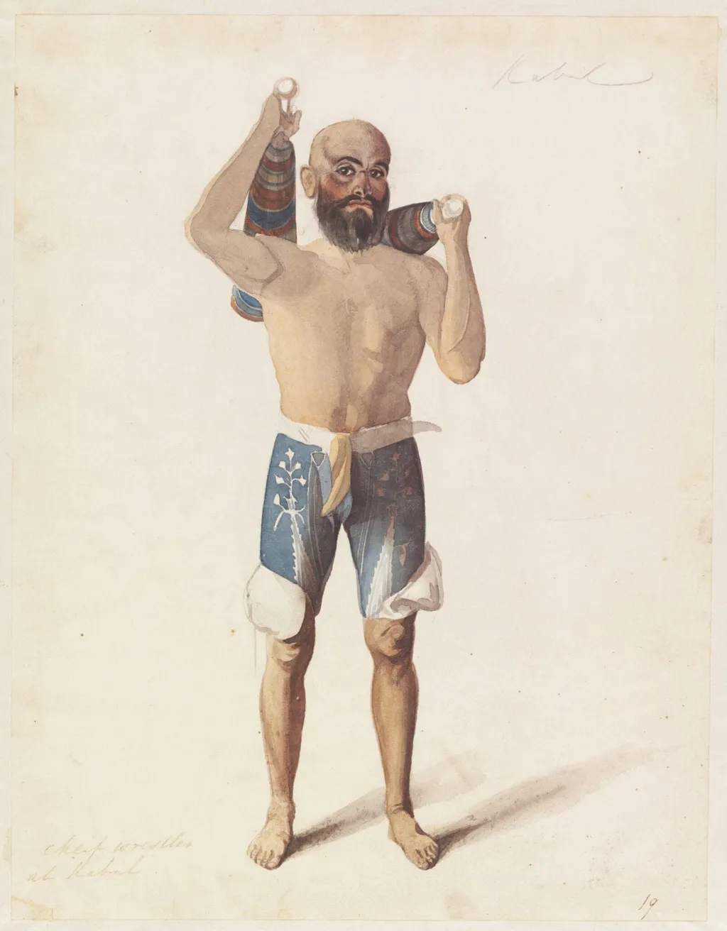 Cheif [sic]wrestler at Kabul, by Godfrey Thomas Vigne, watercolor, 1836