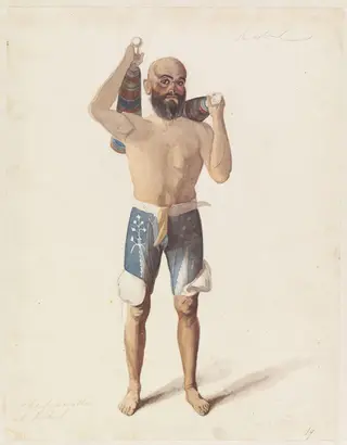 Cheif [sic]wrestler at Kabul, by Godfrey Thomas Vigne, watercolor, 1836