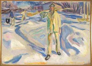 Building Workers in Snow, by Edvard Munch, oil, 1920