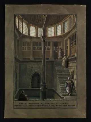 Interior of the Nilometer, Island of Roda, Cairo, by Luigi Mayer, watercolor, 1800