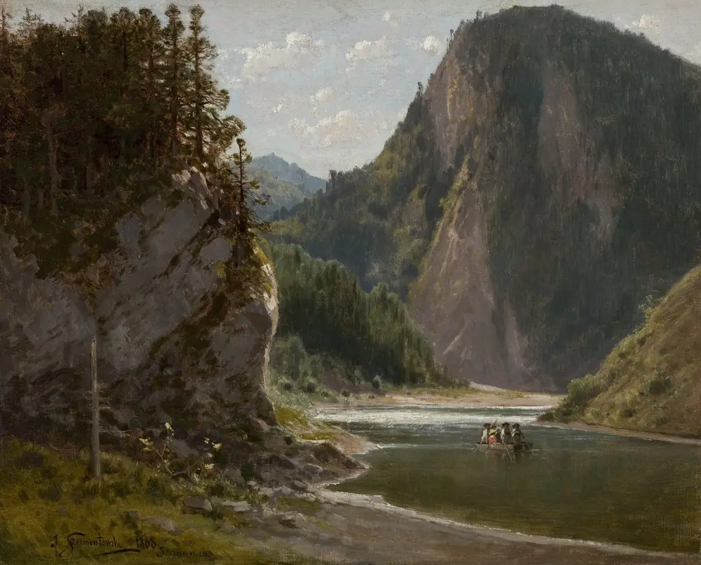 The Dunajec River in the Pieniny Mountains, by Józef Szermentowski, oil, 1868