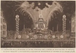 La Décoration et du Feu d'Artifice... la Naissance de Monseigneur le Daufin (Fireworks Celebrating the Birth of the Dauphin), by Victor Jean Nicolle, ink, 1782