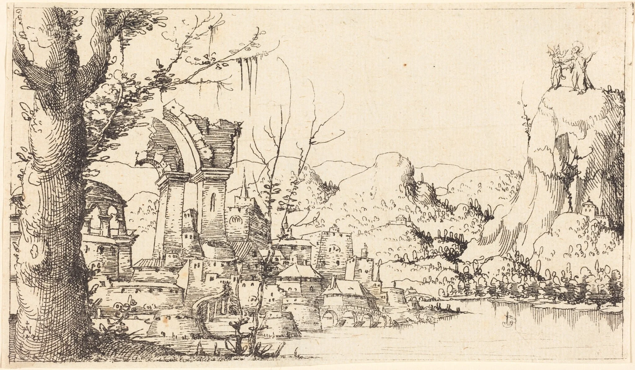 River Landscape with the Temptation of Christ, detail