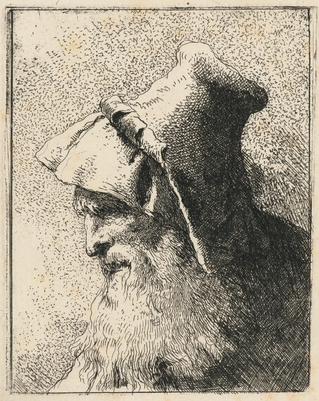 Profile of an Old Man with a Beard, by Giovanni Domenico Tiepolo, ink, 1756