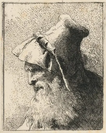 Profile of an Old Man with a Beard, by Giovanni Domenico Tiepolo, ink, 1756