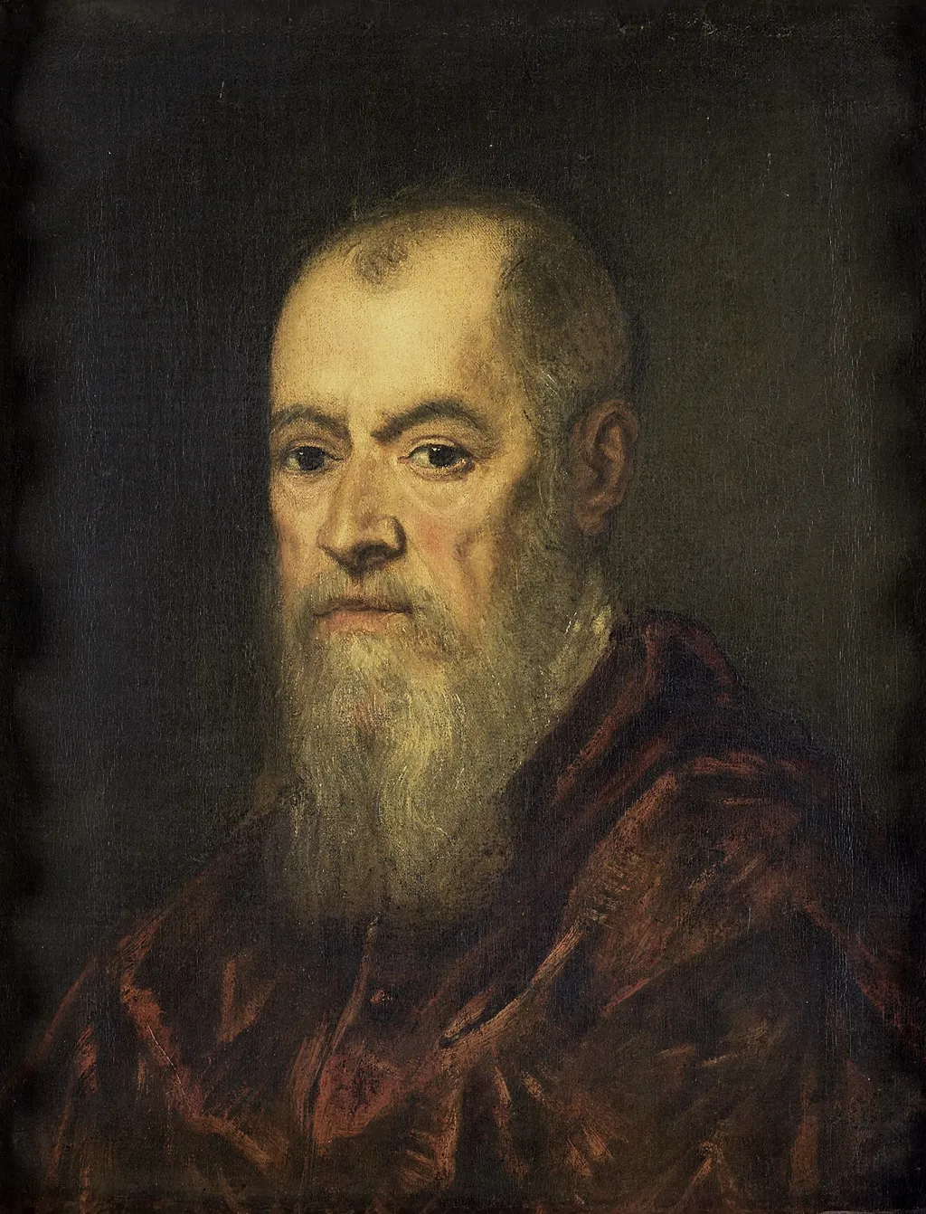 Portrait of a Man with a Red Cloak, by Jacopo Tintoretto, oil, 1550