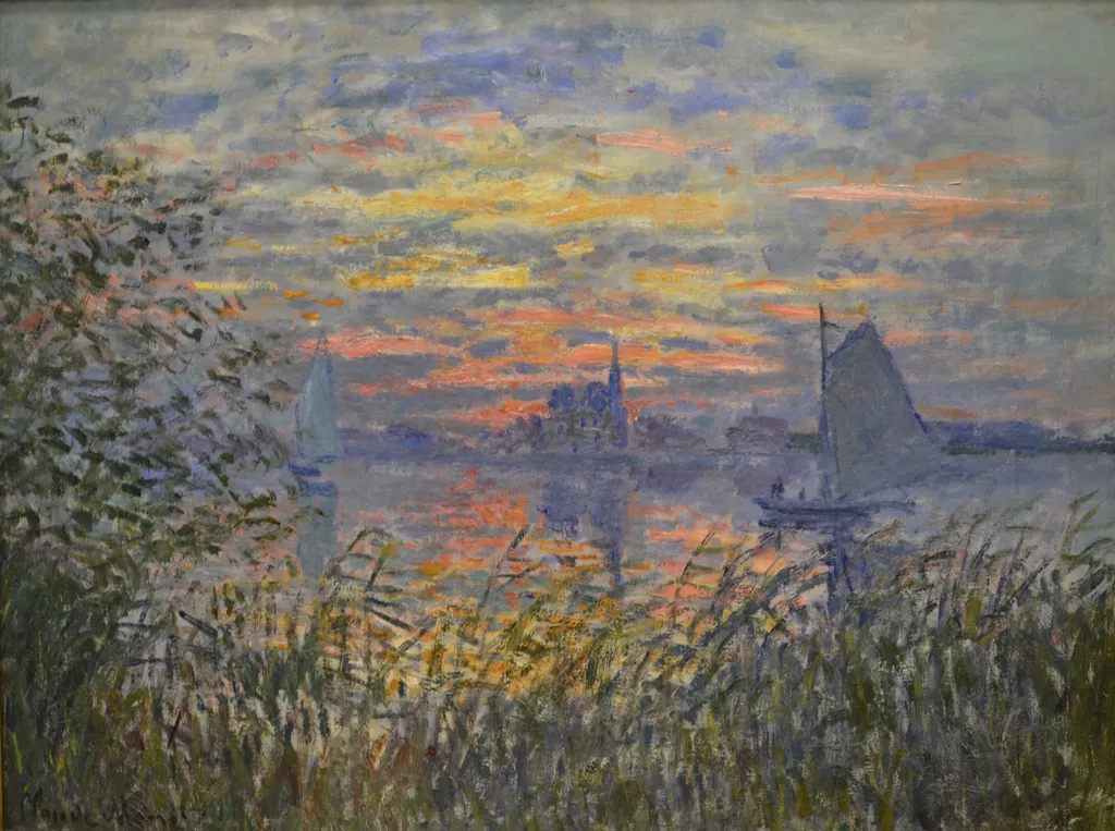 Marine View with a Sunset, by Claude Monet, oil, 1875