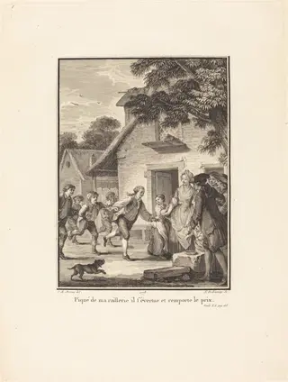 Piqué de ma raillerie, il s'évertue et remporte le prix, by Nicolas Delaunay, ink, 1778
